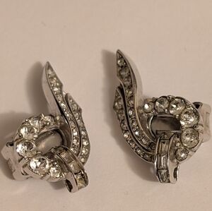 Vintage 1950 Marcel Boucher Signed Earrings #3337 | Art Deco Rhinestone ClipsI
